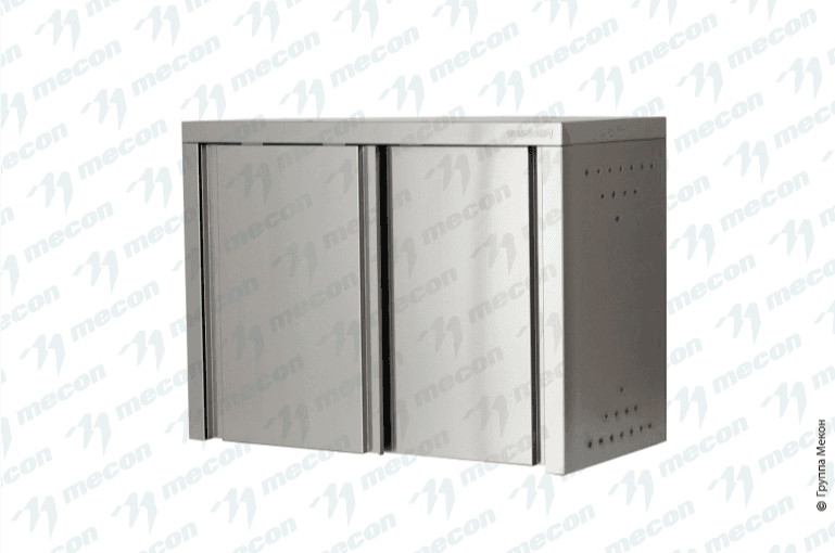 Полка навесная закрытая ПНЗн - 1000*400*600 "Norma Inox", двери-купе; сетки "стаканы" - 1 шт., сетки "тарелки" - 1 шт.